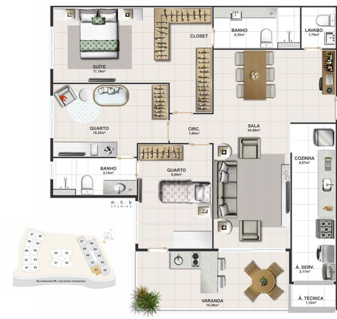 Planta 103 m² — Torre Norte · Coluna 1