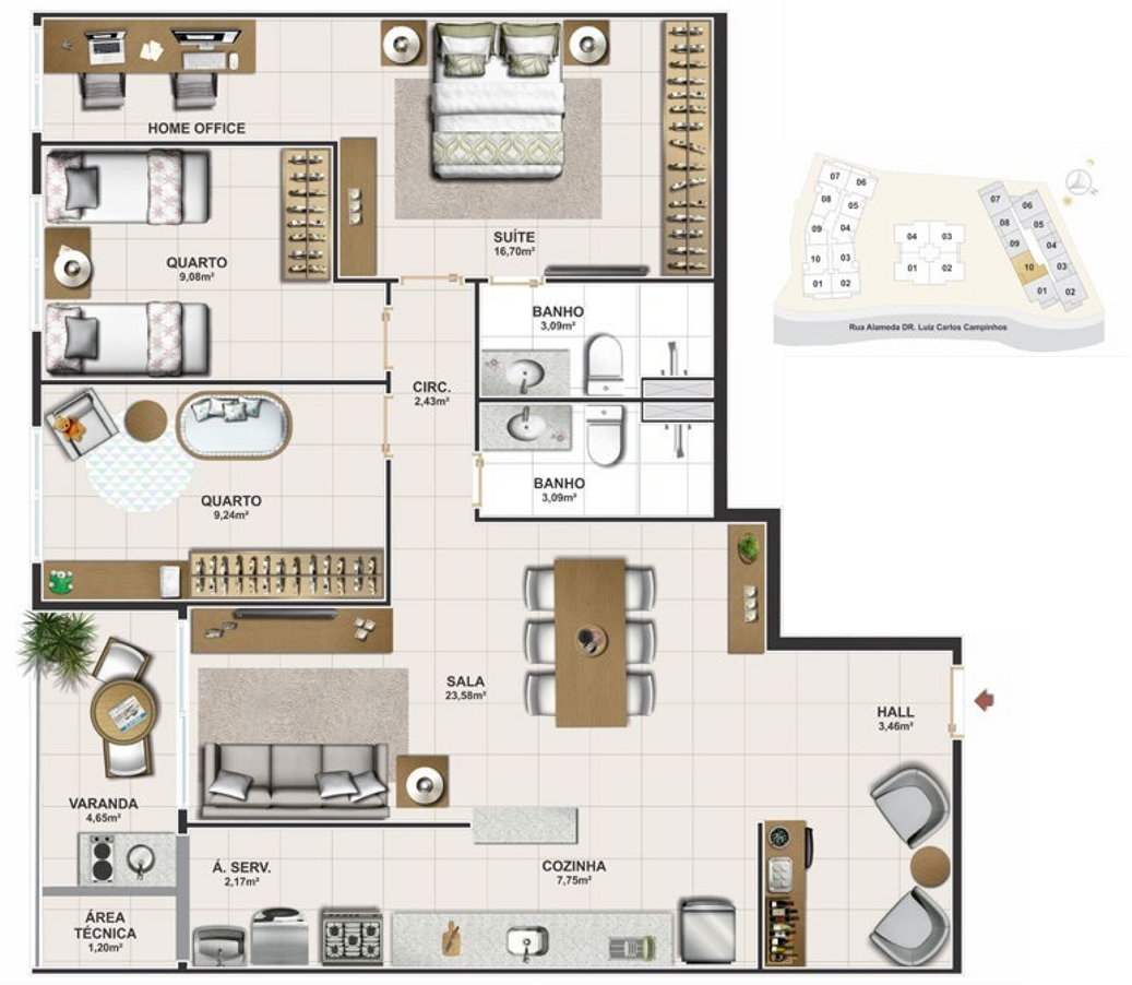 Planta 97 m² — Torre Norte · Coluna 10