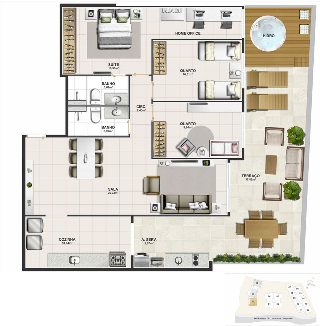 Planta 135 m² — Torre Sul · Un. 203