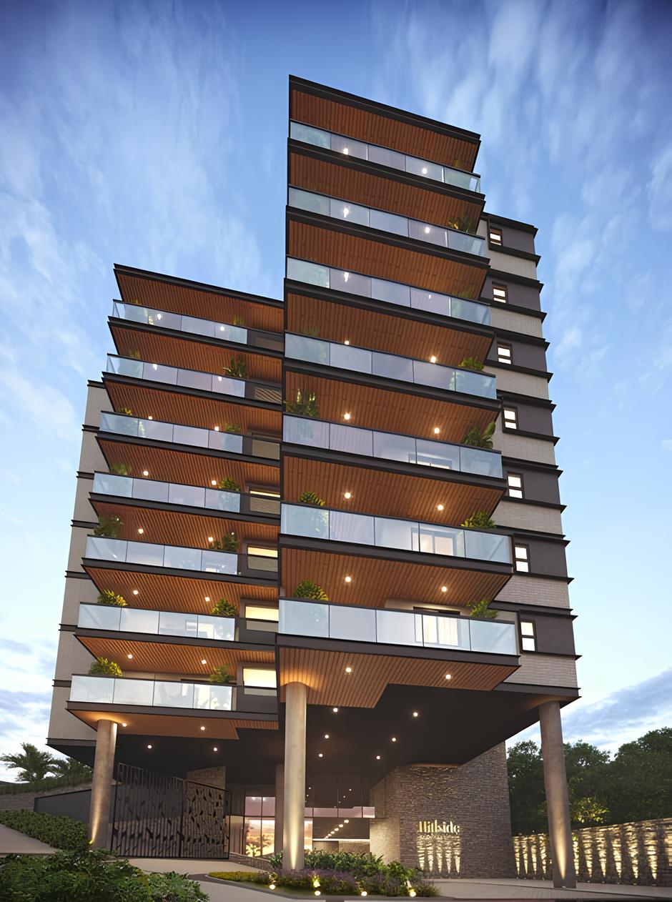 Fachada noturna do Hillside Park